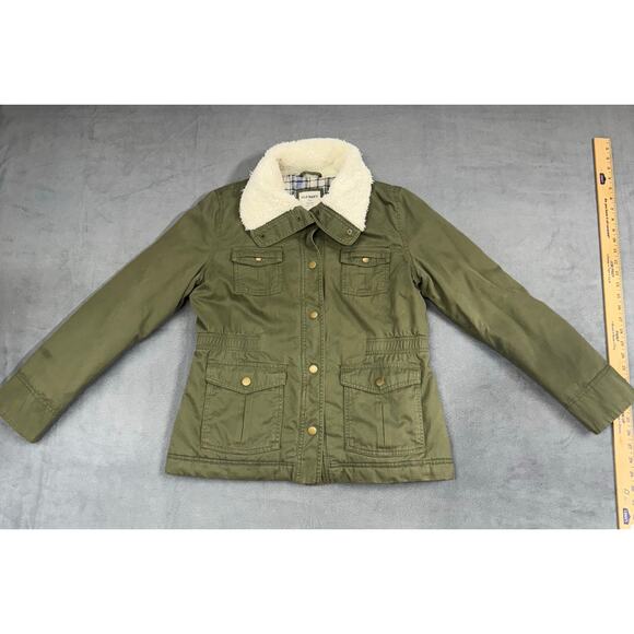 Old Navy‎ Womens Quilted Plaid Lining Sherpa Collar, Military Style Jacket LARGE - Picture 1 of 9